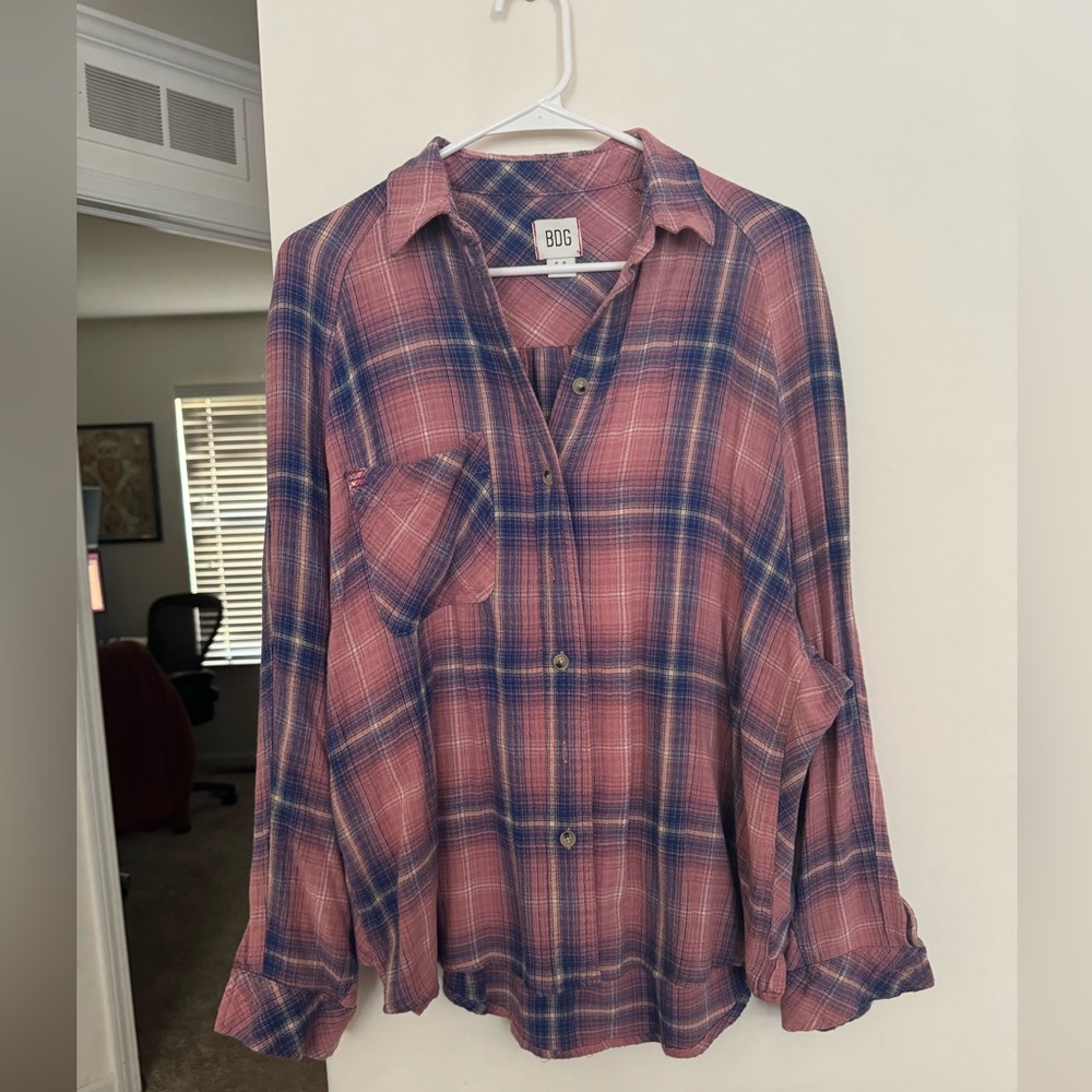 BDG - Urban Outfitters- light & loose sized flannel  - pink and blue size M